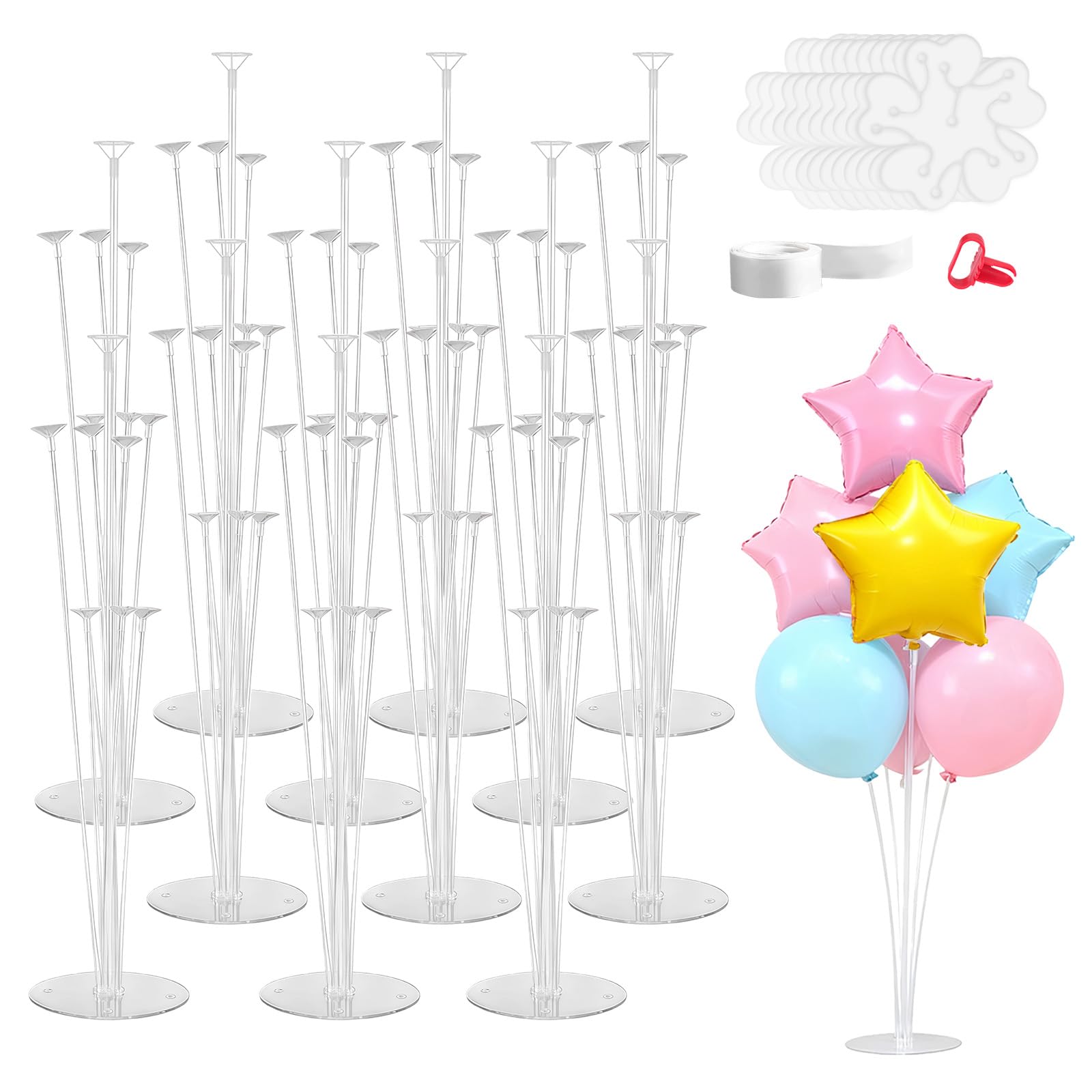 12 Sets Balloon Stand for Table, Balloon Sticks 70cm Holders Clear Balloons Stands Bases Display,for Events & Celebrations Wedding, Graduation Party Decorations, Birthday, Anniversary