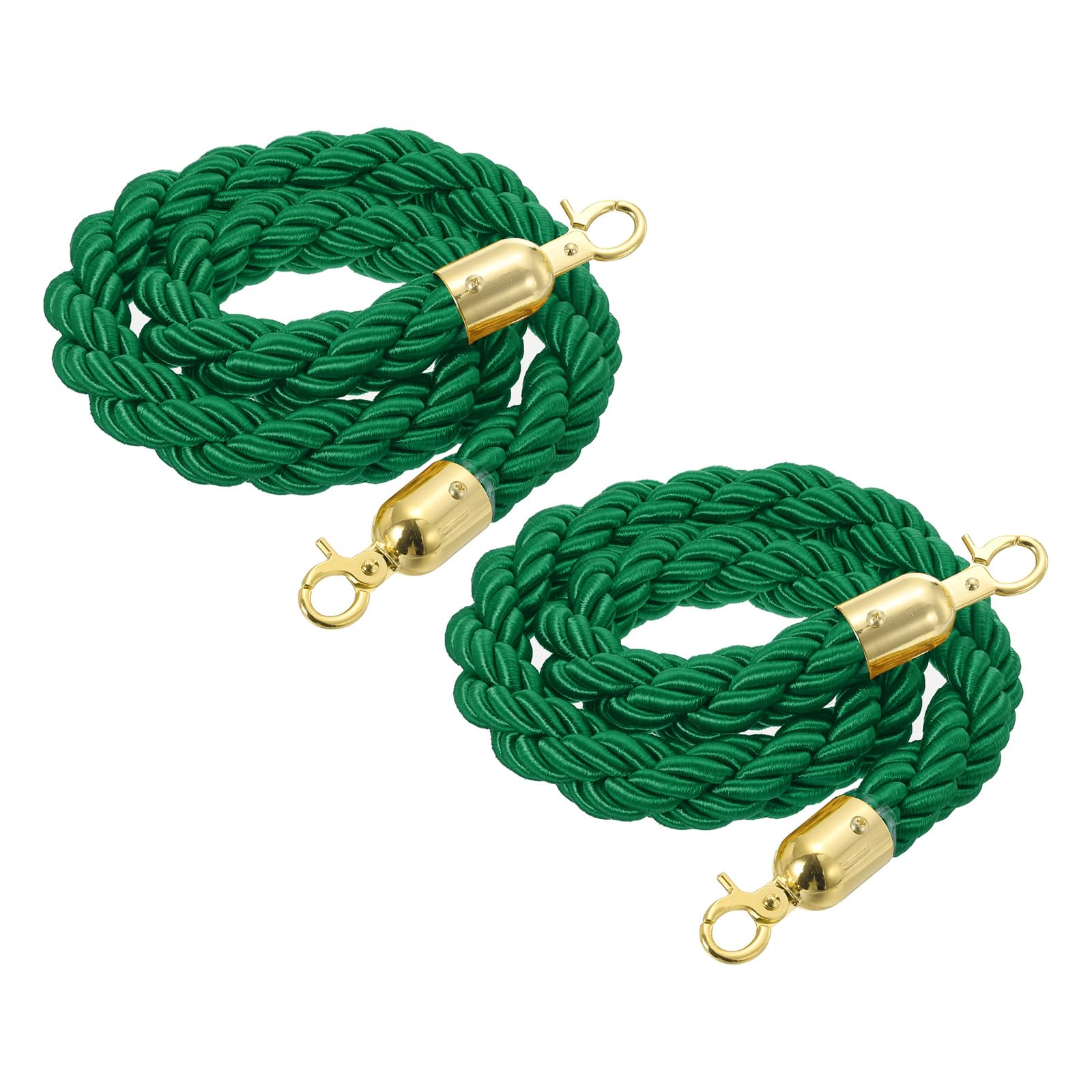 QUARKZMAN Corda Per Paletti Intrecciata 5 Ft/1.5 M, Barriera Con Corda Intrecciata Per Paletti Con Ganci A Scatto Per Supporti Divisori Per Code Controllo Folla, Verde Dorato 2Pz