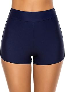 Costume da bagno a pantaloncino da donna con push up, in pizzo, colore nero, a vita alta, da spiaggia, da spiaggia