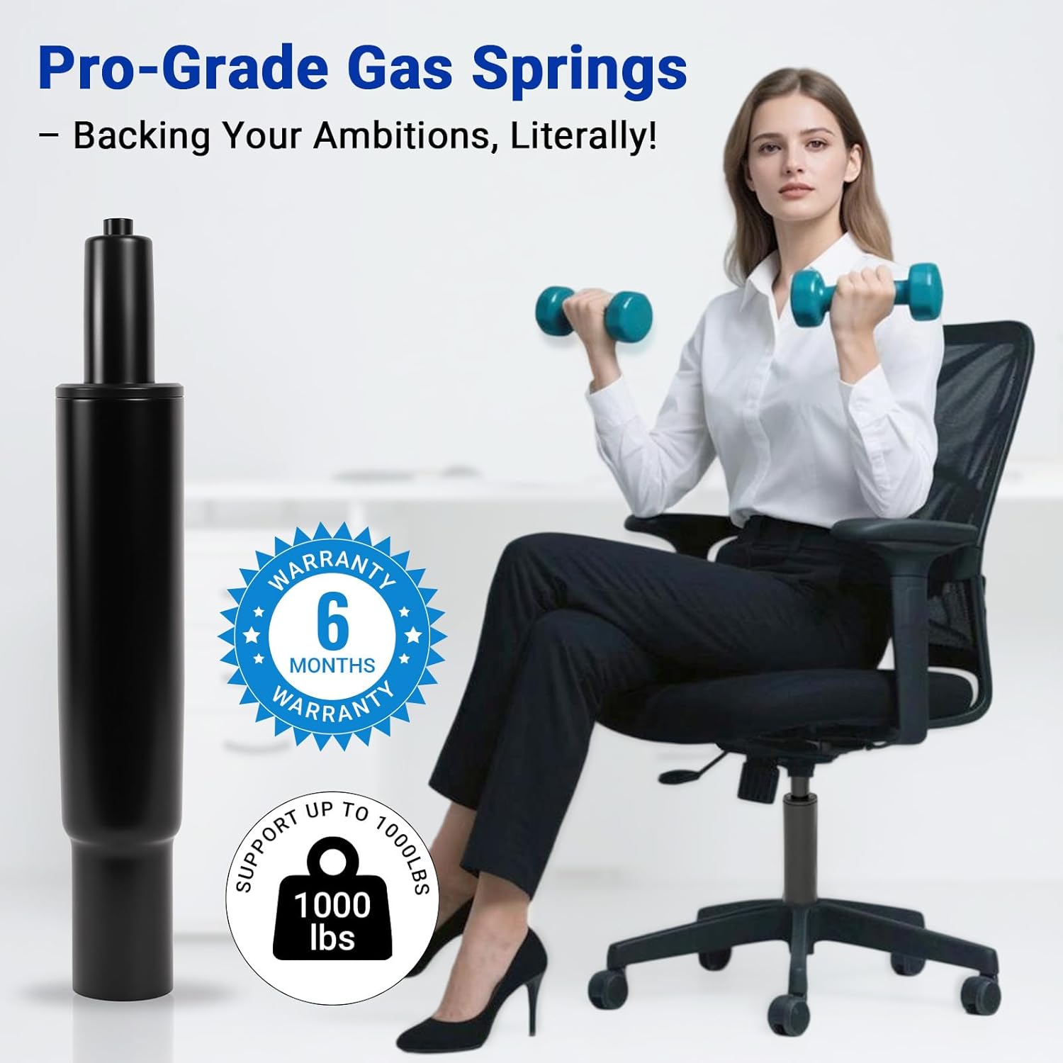 5.5" Short Office Chair Cylinder Replacement - Heavy Duty 1000lbs Class 4 Hydraulic Lift with Silent 360° Rotation, Universal Fit for Sinking Desk/Gaming Chairs