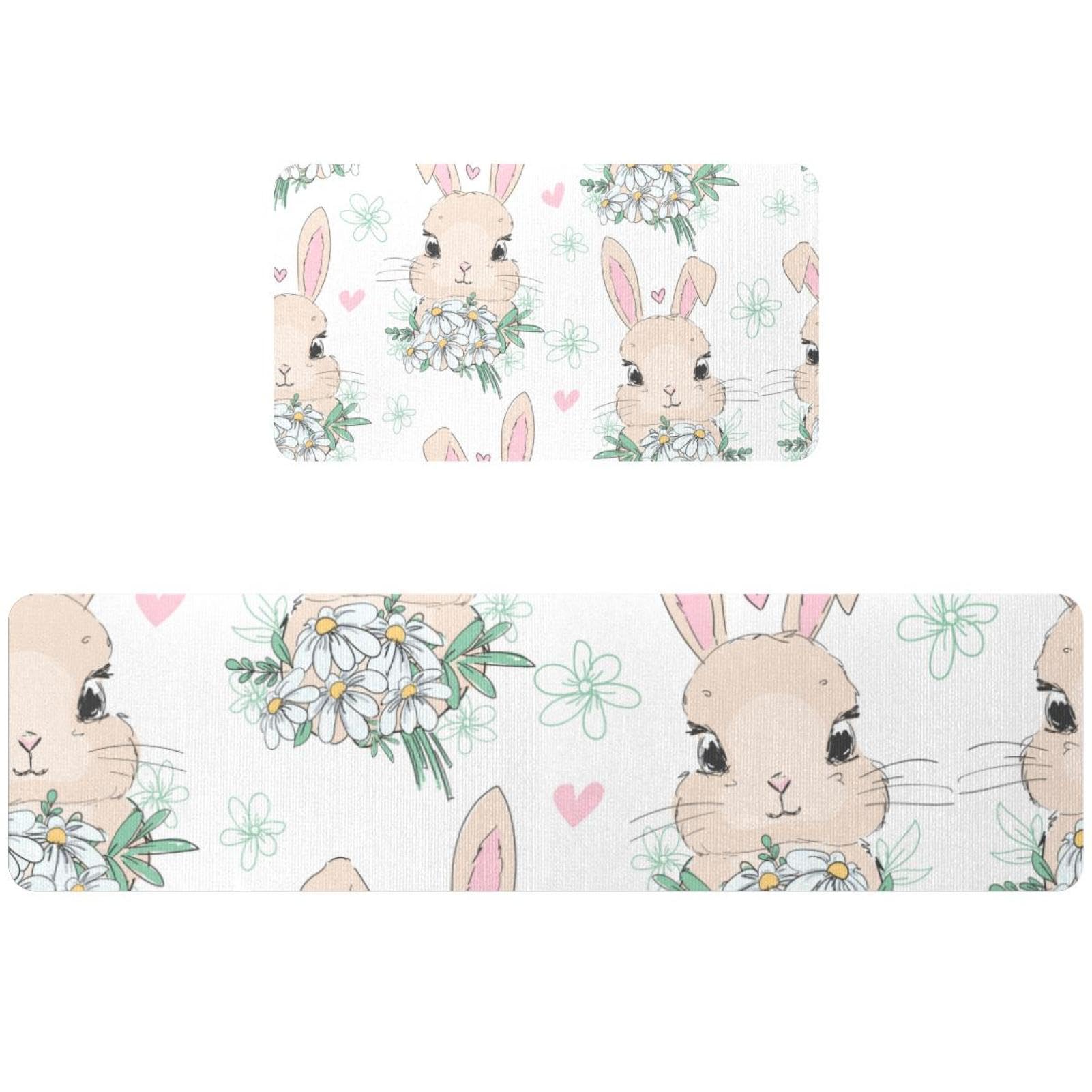 Lot de 2 tapis de cuisine au motif de lapin pour embellir votre buanderie ou couloir