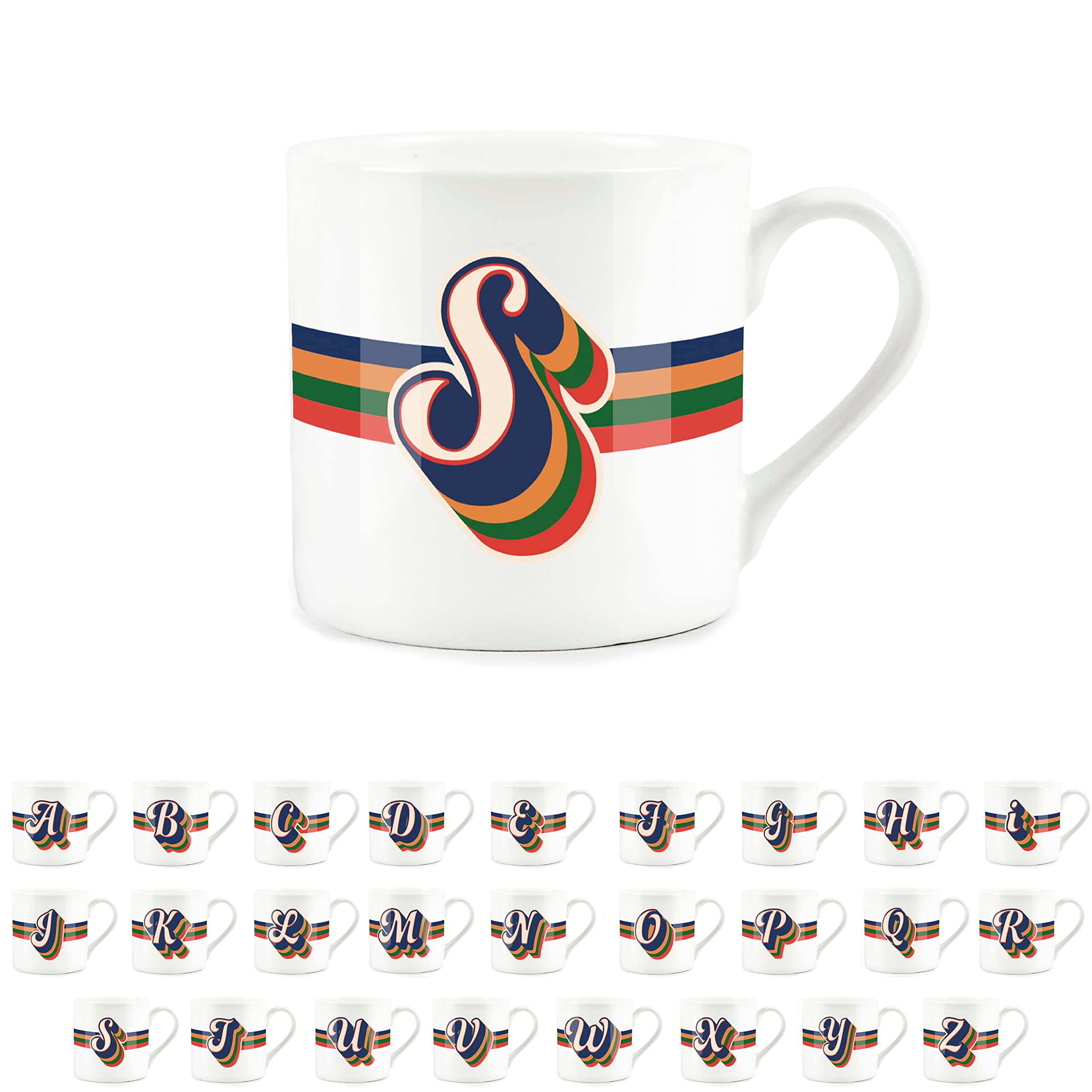 Purely Home Retro Alphabet Letter S Mug - Bone China White Coffee Tea Present Personalised Initial Gift