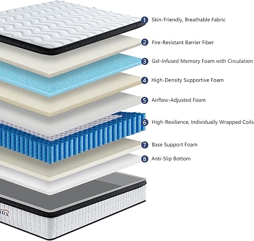 Miniatura 2 de Colchón tamaño King de 12 pulgadas, colchón de firmeza media para noches frescas y alivio de presión, alivio de presión de soporte de bordes con