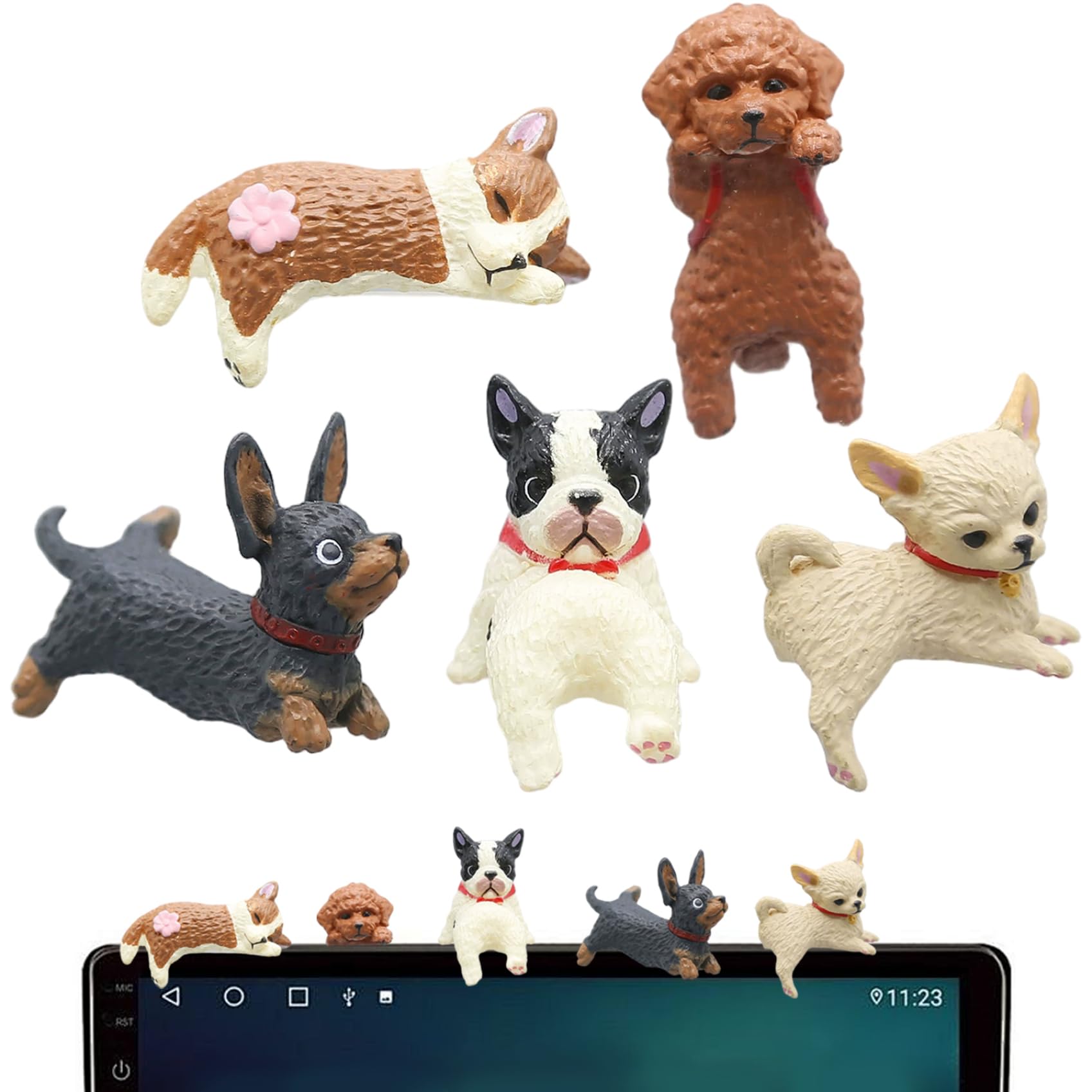 Takingup 5Pcs Computer Monitor Decor Cute Funny Mini Dog Figurines Plastic Car Dashboard Accessories - Computer Decorations