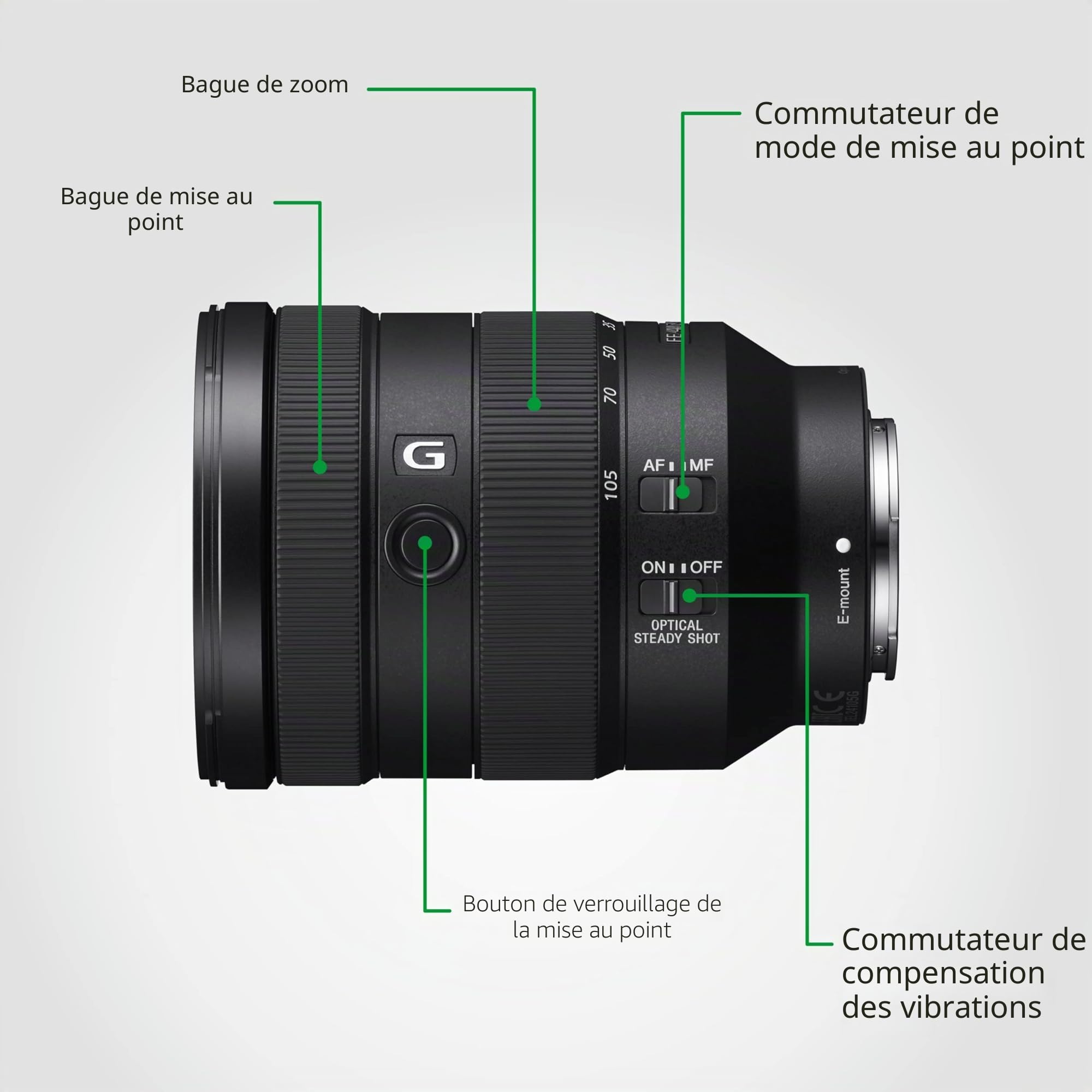 Sony SEL24105G Zoom standard 24-105 mm F4 G OSS stabilisateur compact léger compatible A7 ZV-E10 A6400 A6700