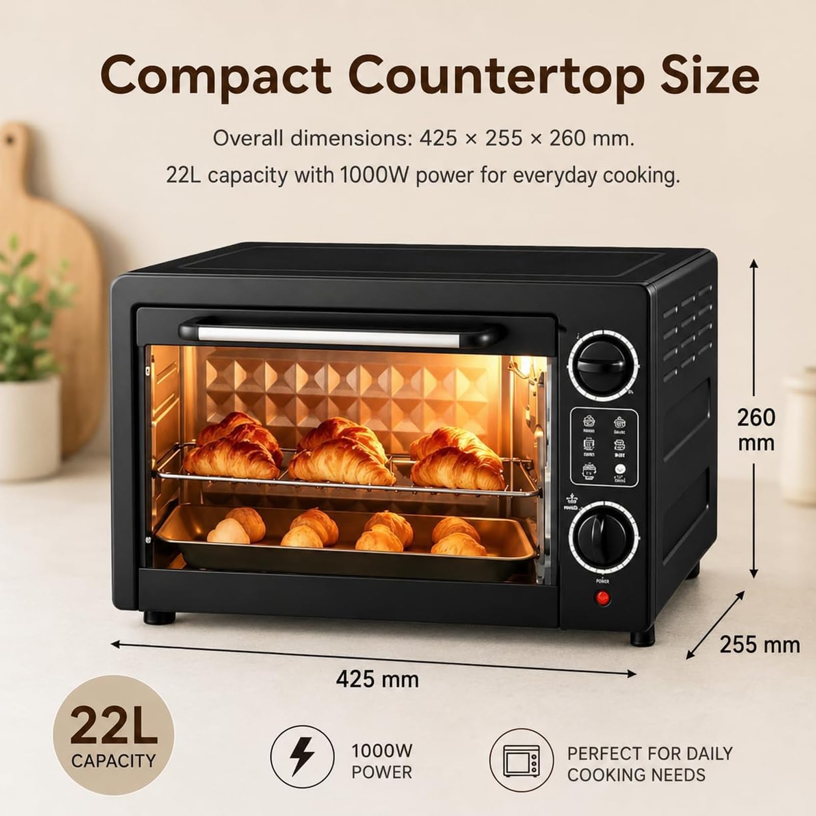 Forno Elettrico Intelligente 22L, Timer da 60 Minuti e 90-230°C