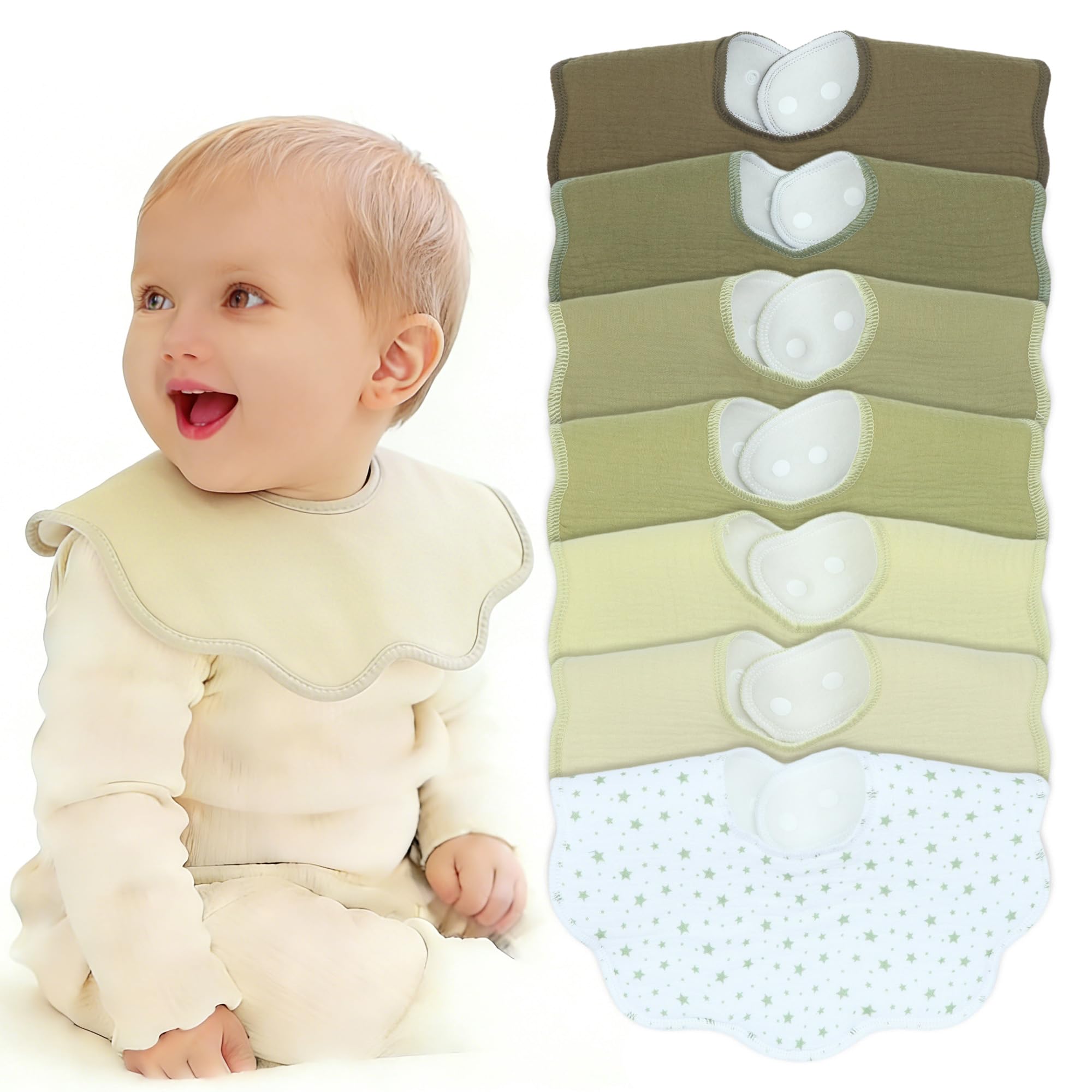 Benoxine Muslin Baby Bibs Soft and Absorbent Adjustable Baby Dribble Bandana Bibs with Adjustable Snaps for Unisex Baby Girls & Boys,7-Pack