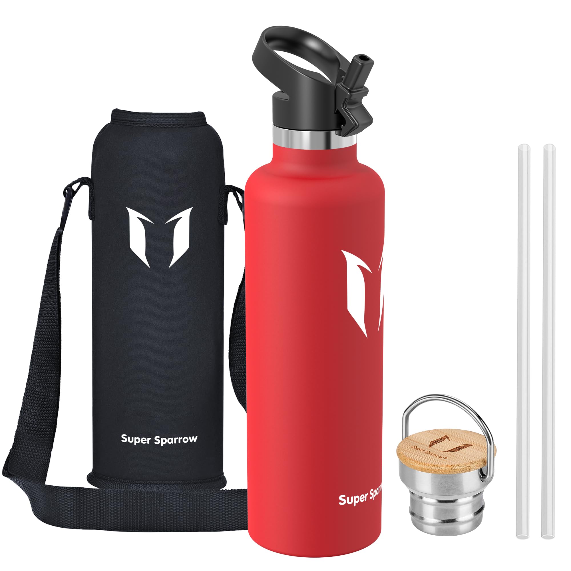 Super Sparrow Borraccia Termica - Bottiglia Termica Senza Perdite - 350ml/500ml/620ml/750ml/1L - Senza BPA Borracce Bambini - Per Scuola, Sport, Campeggio, Palestra, Ciclismo - Con 2 Tappi