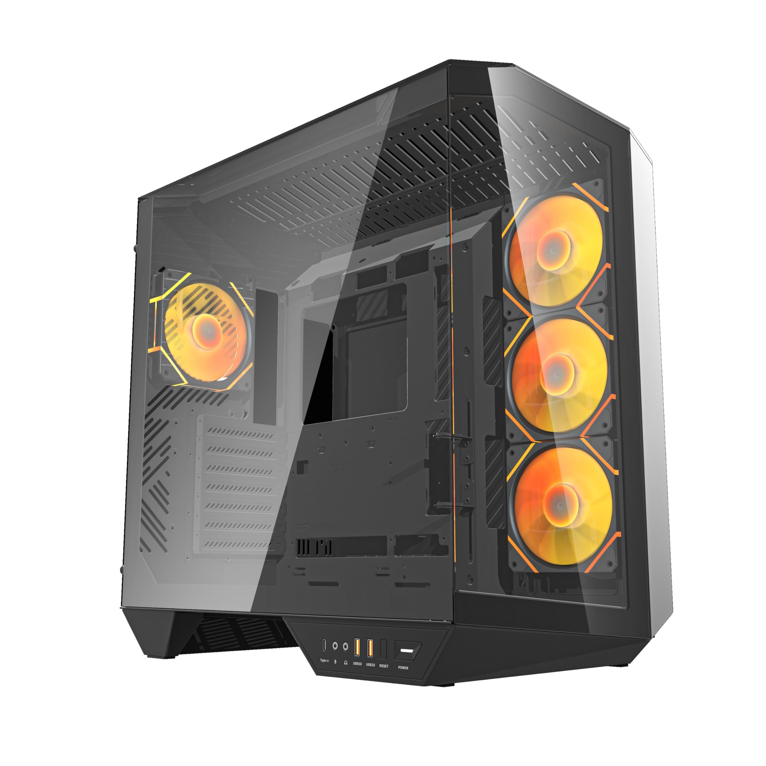 Darkflash DY470 Obudowa PC do gier ATX z 4 wentylatorami ARGB PWM, 330 stopni panoramiczne szkło hartowane USB 3.1, typ C, kolor czarny