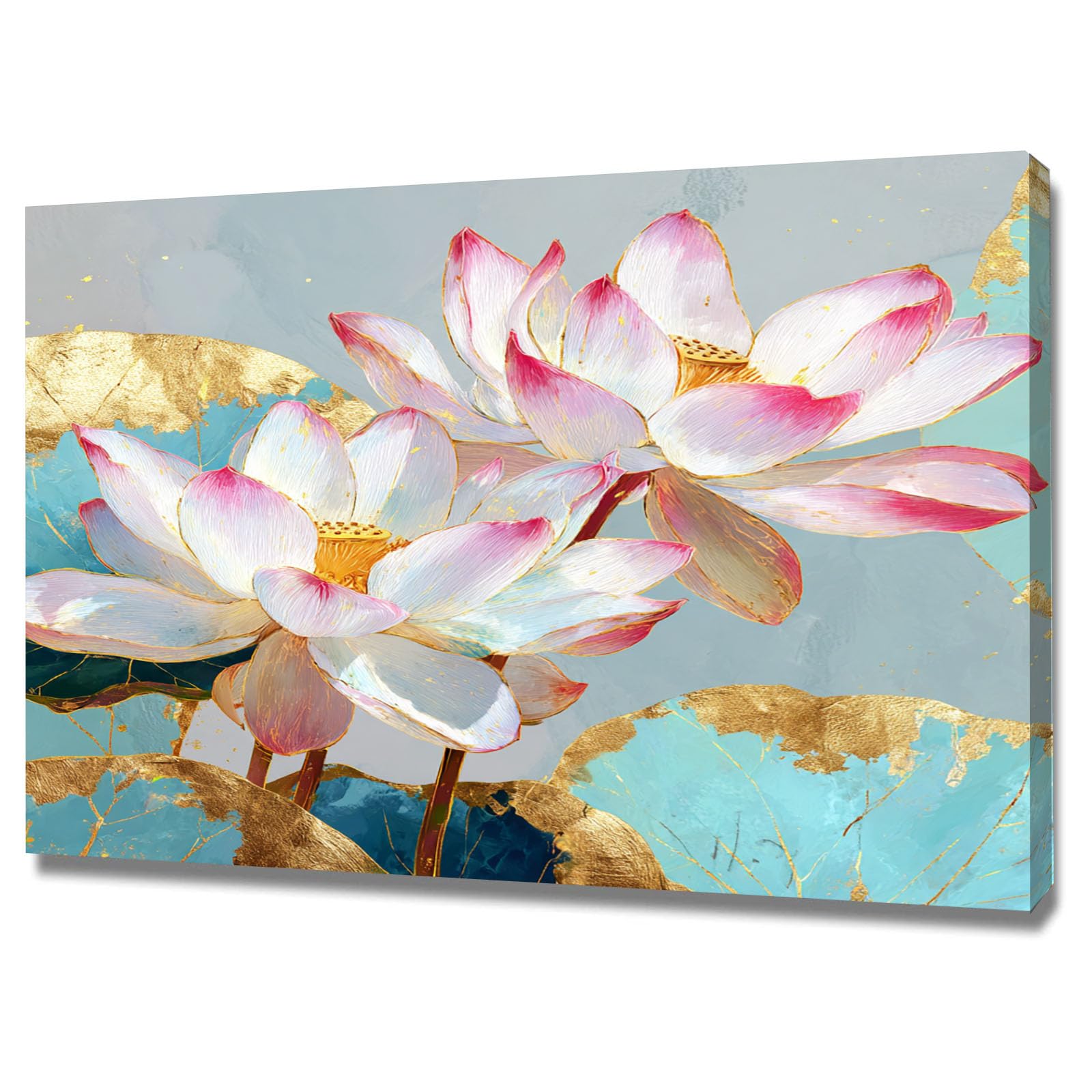 Teruea Pink Romantic Blossom Paintings Plant Pictures Canvas Prints Simple Gilded Blush Mixed Bloom Floral Botanical Motif Romantic Blossom Paintings Plant Pictures Canvas Prints(Pink)-60X90cm1 Framed