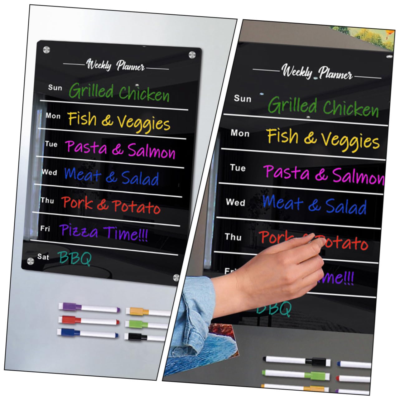 SOIMISS Magnetische Küchenplaner Whiteboard Abwischbare Wochenplan Tafel mit Whiteboard Markern Wiederverwendbare Magnettafel für Kühlschrank Wochenübersicht und Notizen Organizer