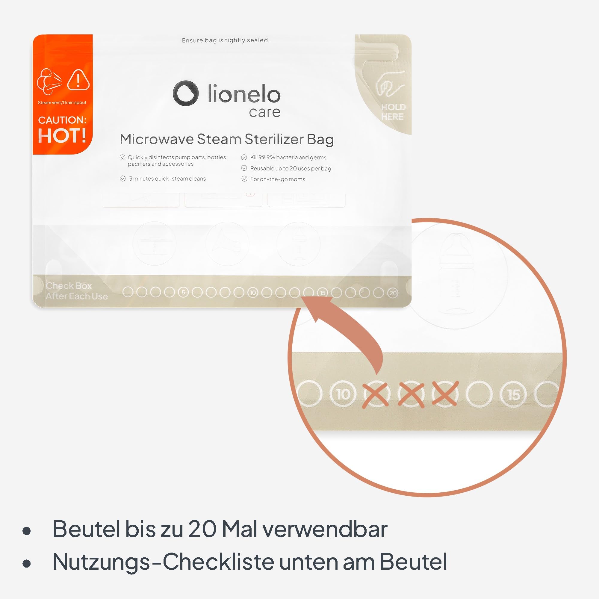 LIONELO ThermBag 8er-Pack Mikrowellen-Sterilisationsbeutel – Wiederverwendbar, BPA-frei – Für Babyflaschen, Schnuller, Milchpumpen – 90 Sek. Schnellsterilisation, Ideal auf Reisen