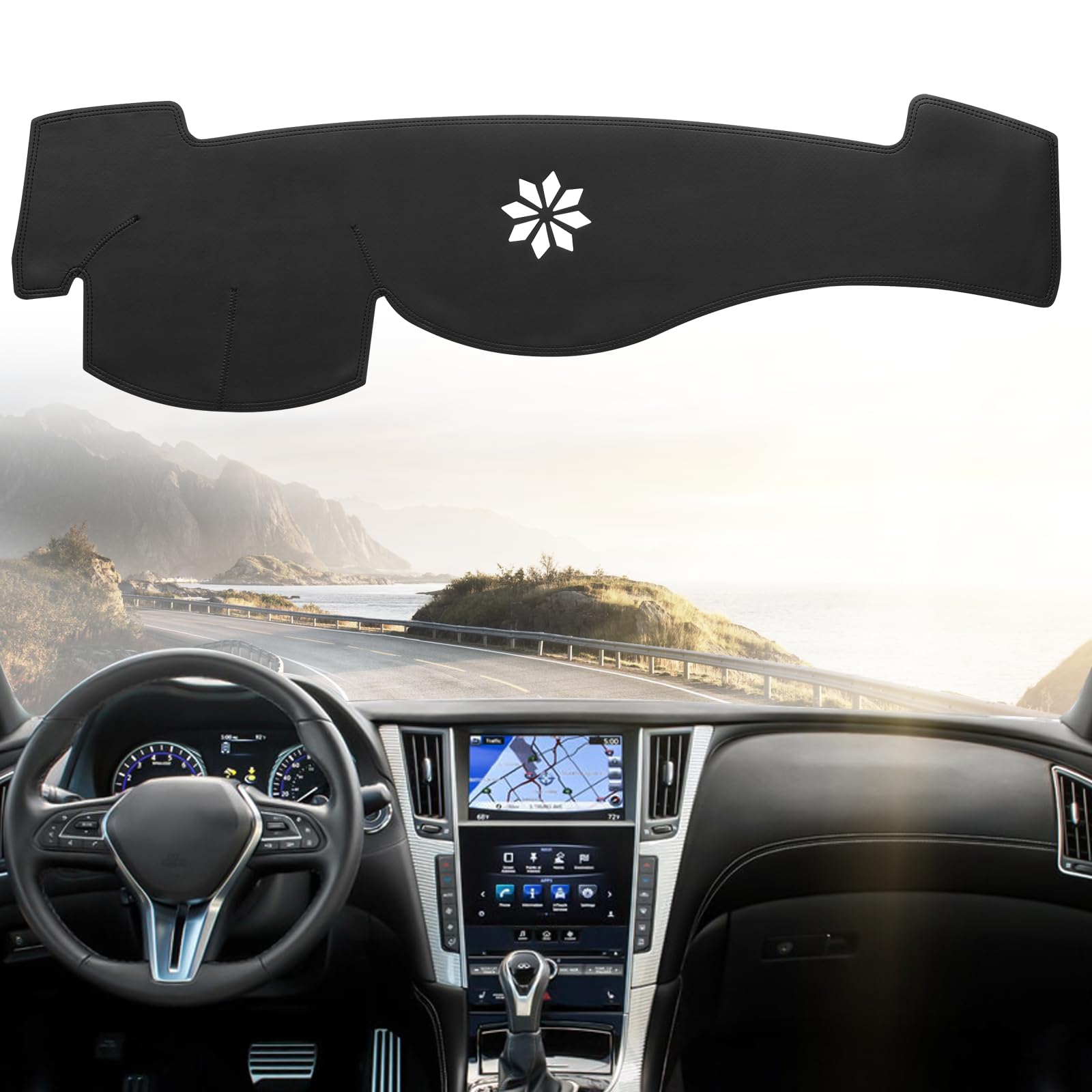 BERKSYDE Leather Dashboard Dash Cover Mat Carpet PU Compatible with 2008-2013 Infiniti G25/G35/G37;2014-2015 Infiniti Q40/Q60.