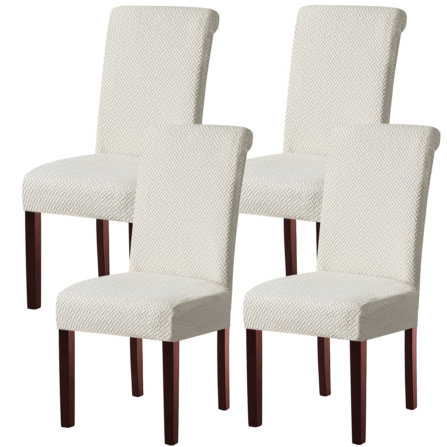 Keluina Cream White Stretch Lattice Waterproof Chair Covers 4Pcs For Dining