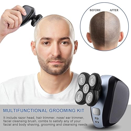 Miniatura 4 de Telfun Maquinilla de afeitar eléctrica 5 en 1 para hombres, afeitadoras rotativas recargables en húmedo y seco, kit de aseo inalámbrico de 5