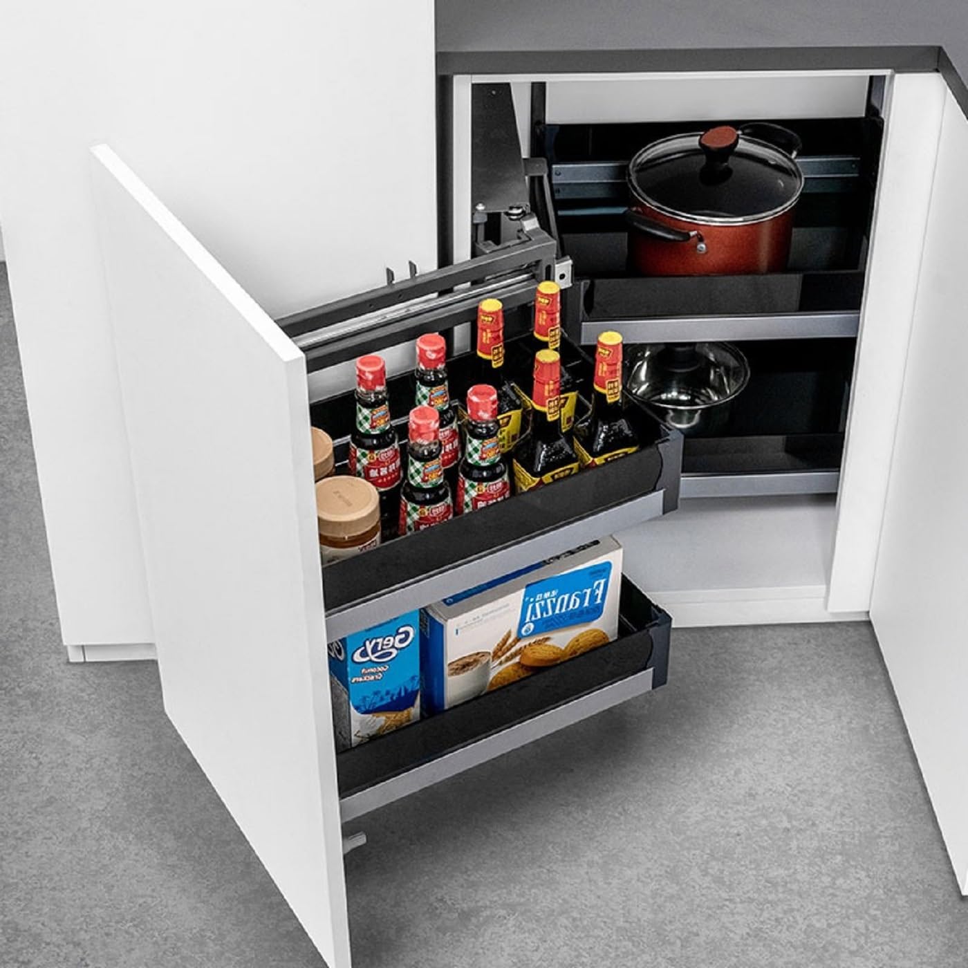 HOLMZCED 2 Tier Corner Cabinet Pull Out Organizer, 4-Shelf Blind Corner Cabinet Storage Shelf Slide Out Kitchen Cabinets Organizer for Right or Left Handed Open Kitchen Cabinet