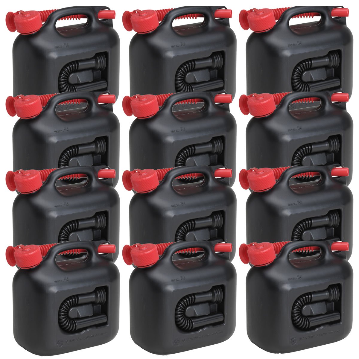 12x Benzinkanister PREMIUM 5 Liter inkl. Benzin- & Dieselauslaufrohr(en) 12er Set