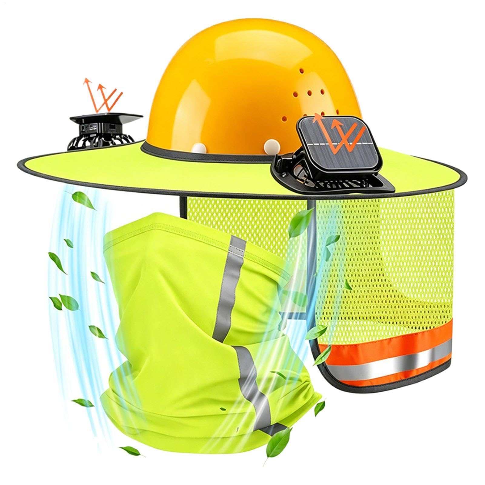 Casque de protection solaire - Écharpe tubulaire légère avec ventilateur solaire, casque de chantier, protection solaire à bord complet - Pour mesure, aménagement paysager, toiture, randonnée