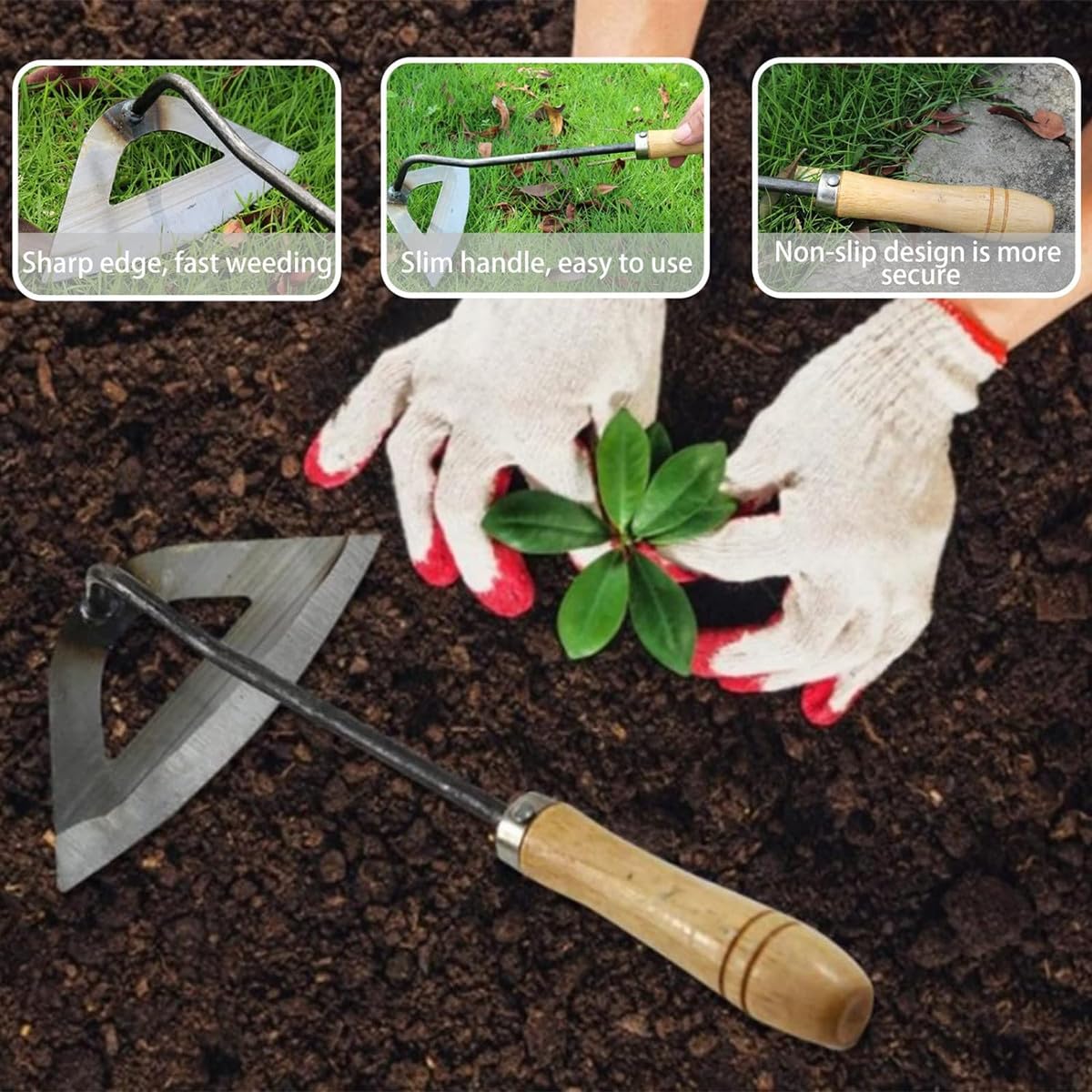 Zappa Da Giardino In Acciaio Al Manganese Con Manico In Legno - Attrezzo Multiuso Per Sarchiatura E Trapianto