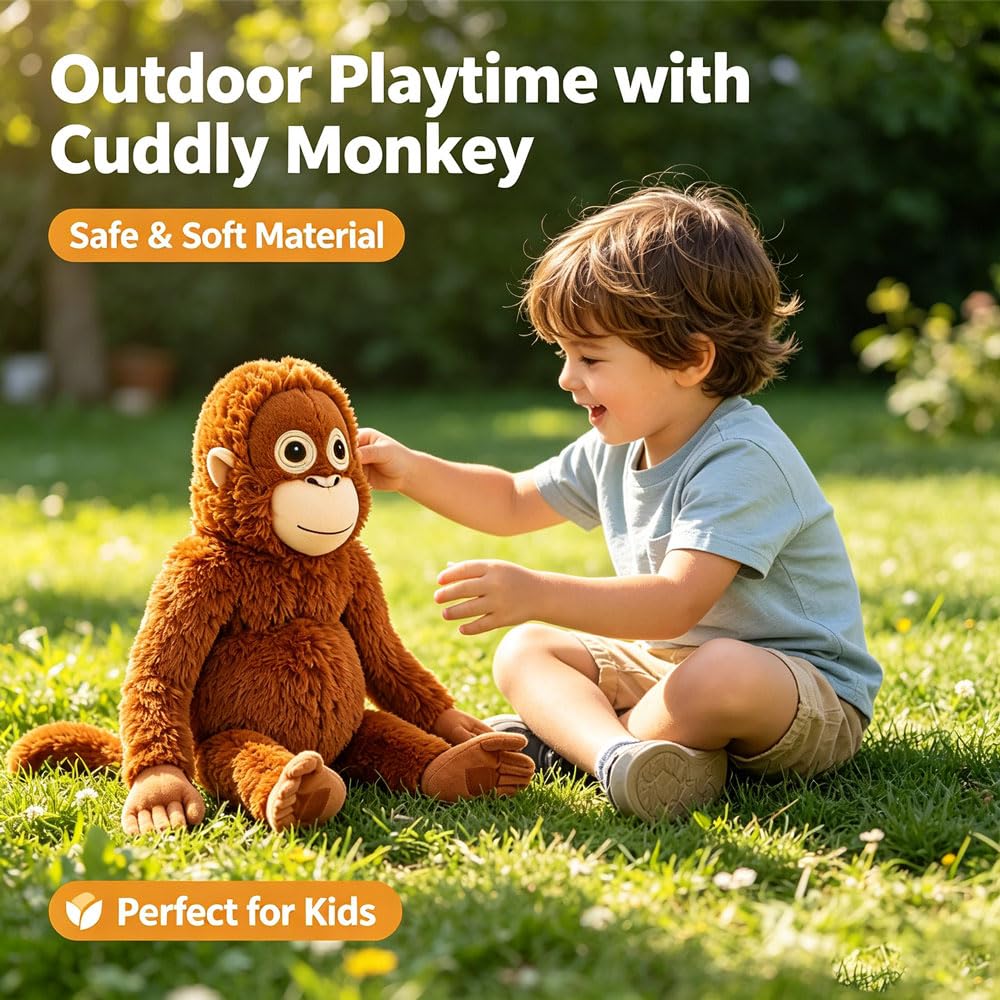 Punch Monkey Peluche, Peluche de orangután Grande de 66 cm, Manos MagnéTicas Mono de Peluche, Lavable y Seguro para niños,Peluche de Apoyo Emocional para Niños y Adultos