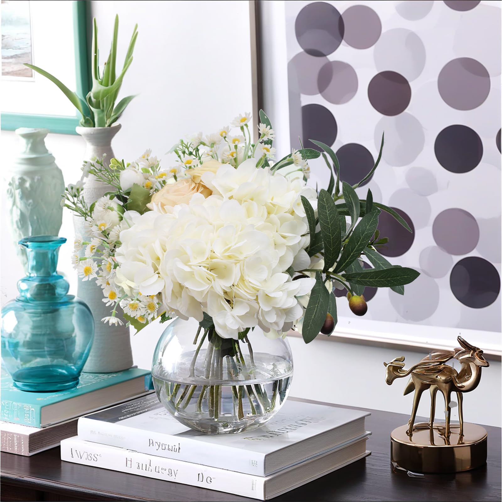 merakdoira 6PCS hydrangea artificial flower-artificial flowers,Silk fake flowers Bouquet for Wedding Party Office Home Decor(White) - Image 4