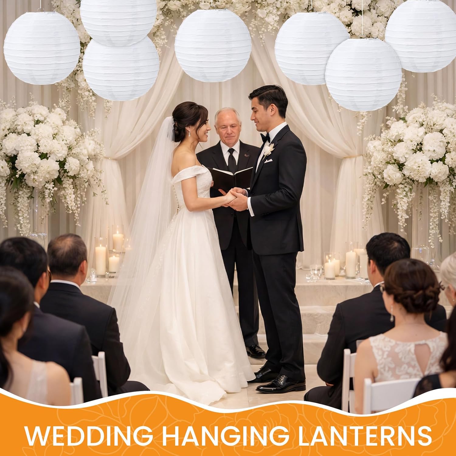 Treela 48 Pack White Chinese Japanese Paper Lanterns Decorative Hanging Round Paper Lantern Lamps for Wedding Birthday Party Decorations (12 Inch)