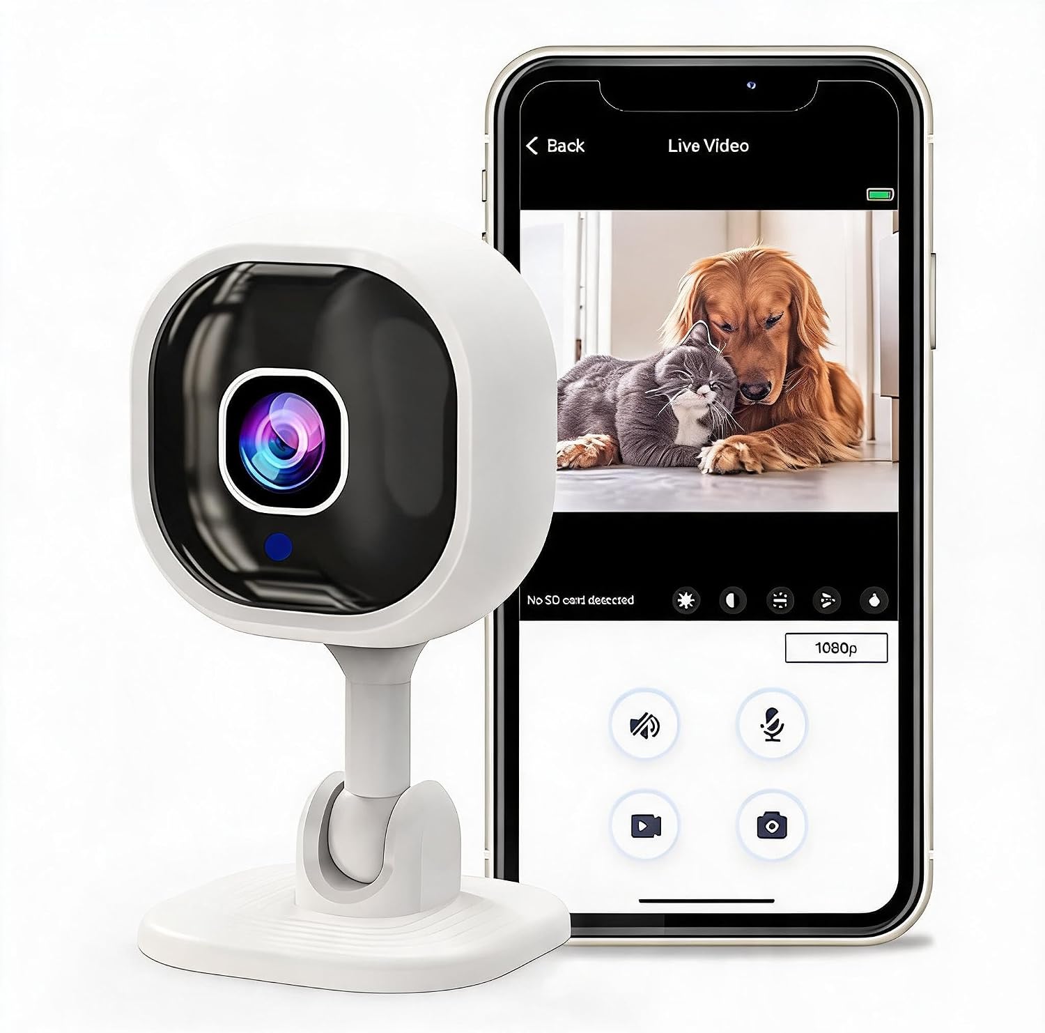 Inteligentna Kamera Bezpieczeństwa, Kamera Wi-Fi 1080P HD z Noktowizorem z Wykrywaczem Ruchu, Wewnętrzne Kamery Bezpieczeństwa w Domu dla Starszego Psa, Wsparcie 2-drożny Domofon