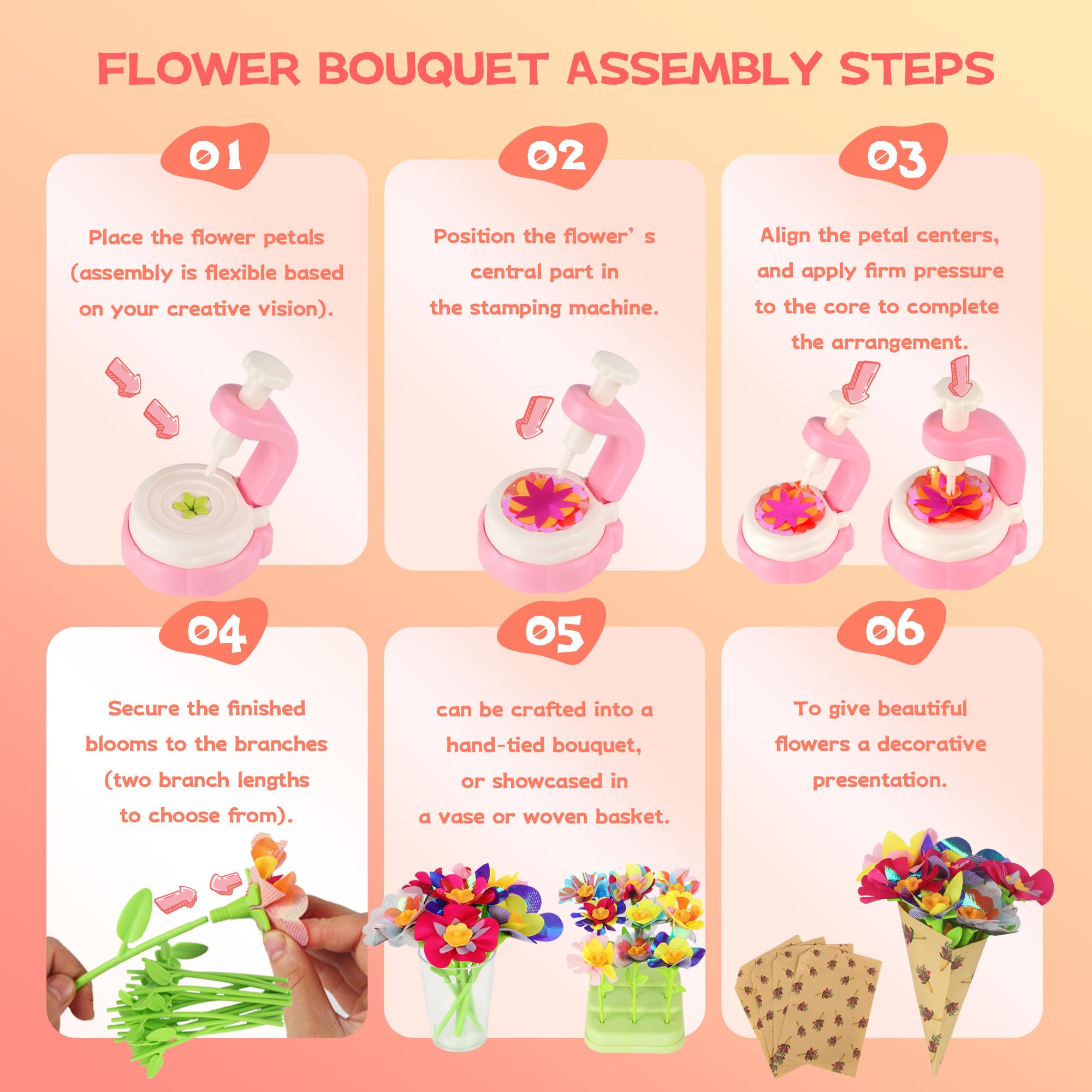 LIAILA Laboratorio dei Fiori, Laboratorio di Bouquet Fai da Te con Macchina Inclusa, Giocattolo Educativo per Ragazze, Lavoretti Creativi Fiori, Kit Creativo per Bambine dai 5 6 7 8 9 10 Anni