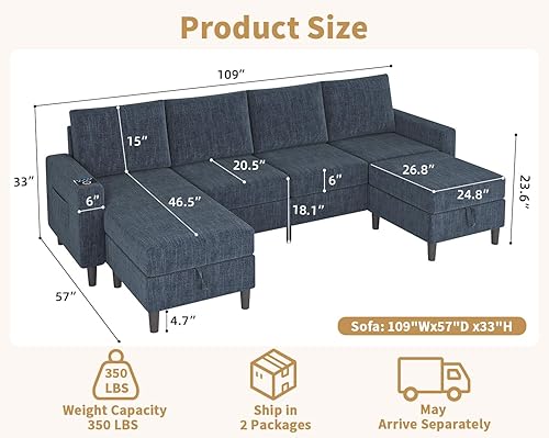 Miniatura 2 de Sofás seccionales inteligentes para sala de estar, sofá seccional en forma de U L de 4 asientos con luz RGB y carga, muebles modernos de sala de