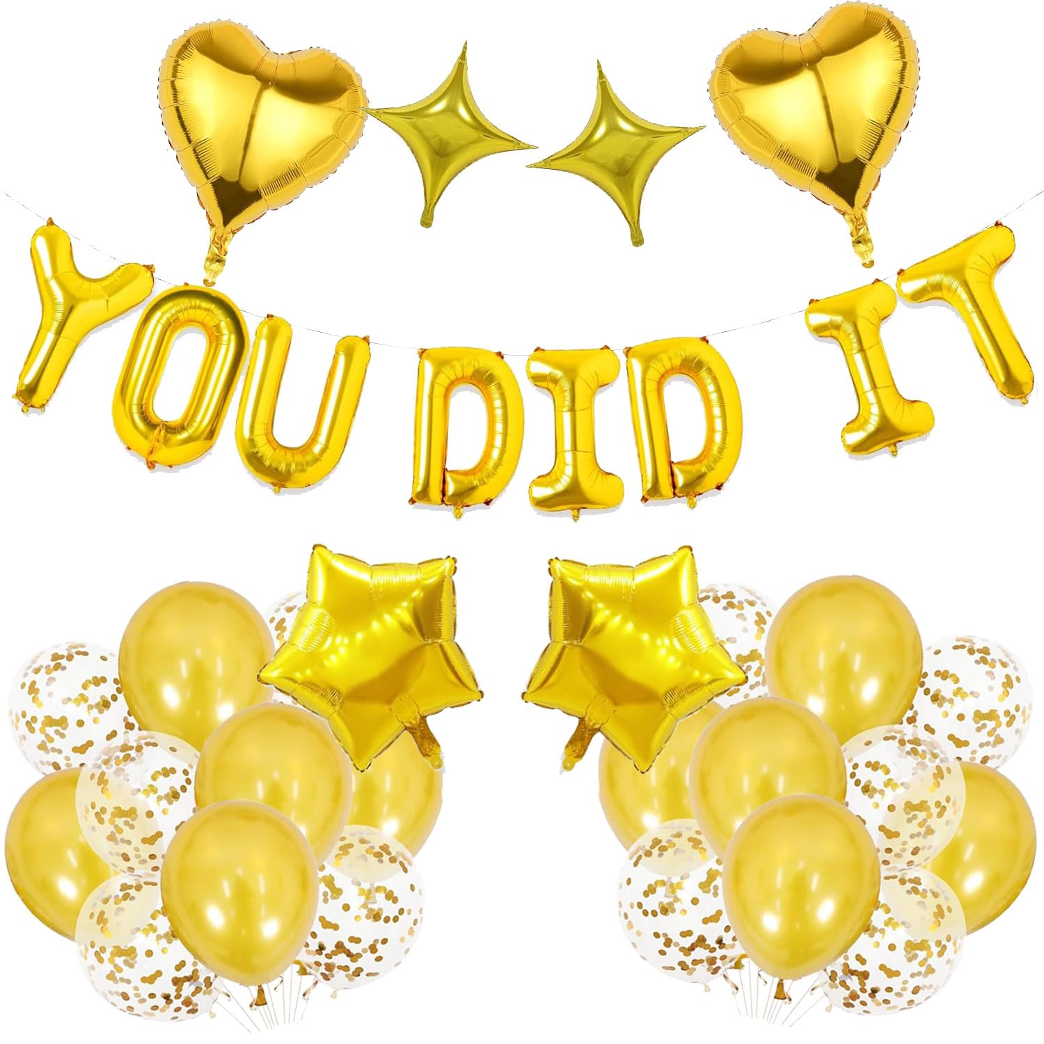 SOPSTUO Congratulations Decorations Set - You Did It Foil Balloons, Well Done Banner Heart Star Latex Balloon Class of 2026 Graduation Party Supplies
