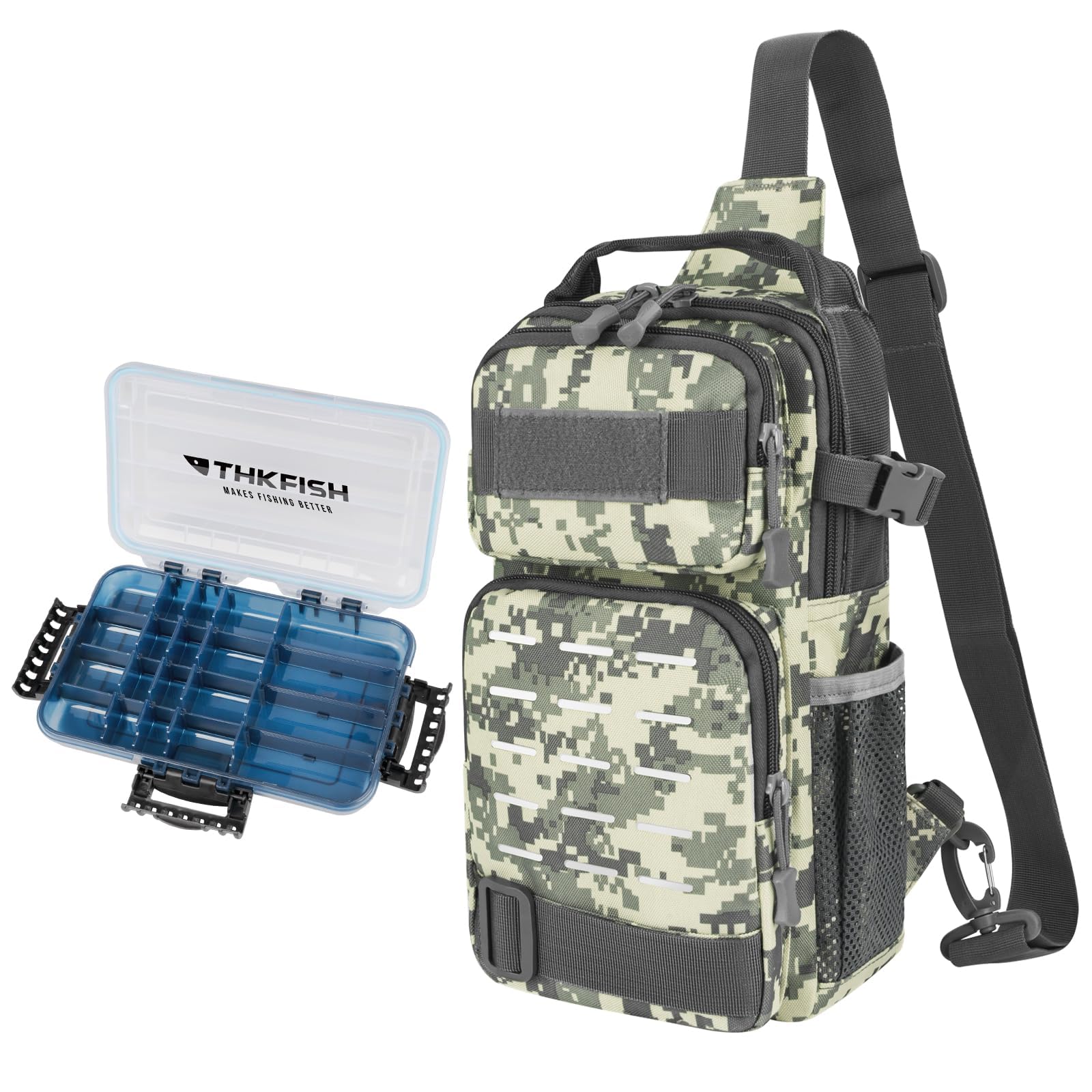 THKFISH Bolsa de Pesca Impermeable con Caja, Mochila y Bolsa de Hombro para Equipo, Camuflaje, Deportivo