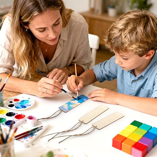 Miniatura 6 de 150 marcapáginas de madera en blanco, marcapáginas de madera para manualidades con agujeros, cuerdas de yute, adornos de madera sin terminar,