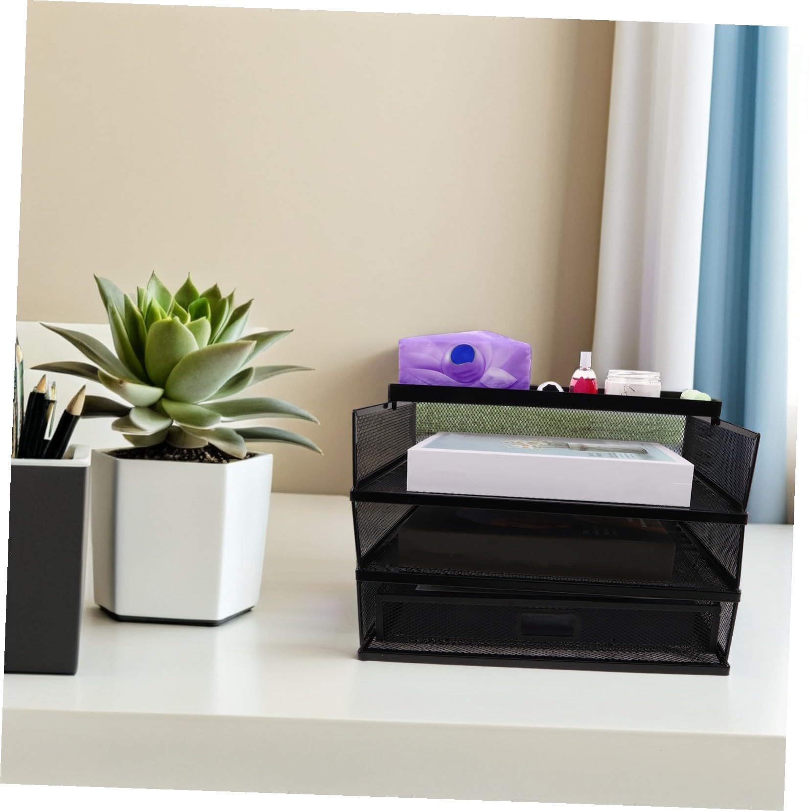 Plik biurowy do biura - Wielowarstwowa taca na dokumenty Stylowy czarny stojak do przechowywania artykułów papierniczych i materiałów biurowych