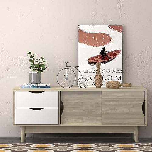 Miniatura 3 de Tangkula Moderno soporte de TV para televisores planos de hasta 60 pulgadas, mesa consola de TV de madera con 2 cajones y 2 puertas corredizas,