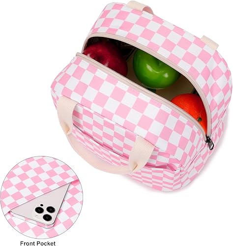 Miniatura 3 de Lonchera a cuadros para niñas y mujeres, bonita lonchera aislada a prueba de fugas, reutilizable, bolsa de almuerzo para adolescentes, niños,