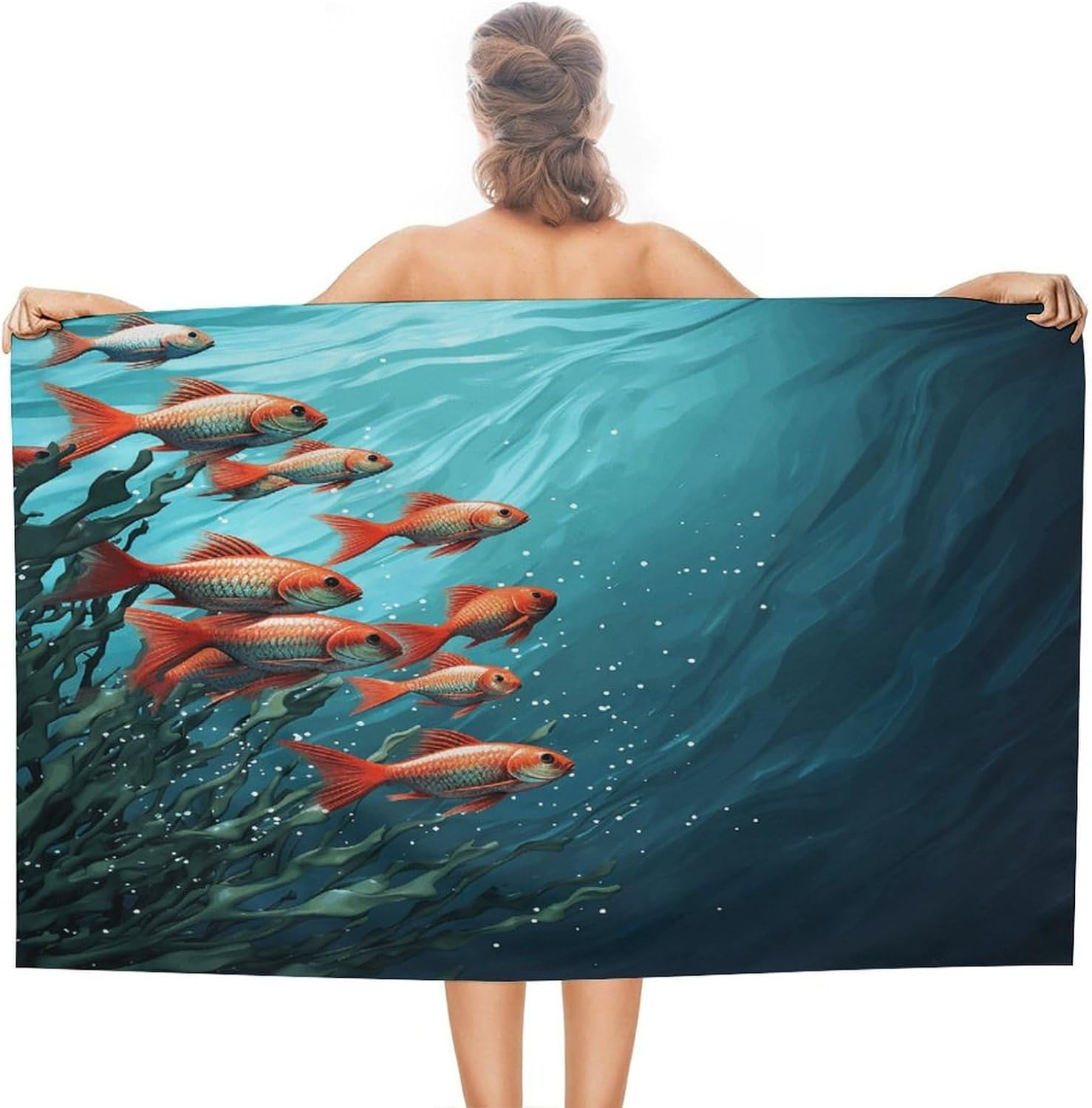 Fish Aquarium Beach Towel for Adults Mens Women，Beach Accessories 51x31 Inches，Bath Towel for Beach, Camping, Swim Pool, Gym, Sports& Yoga.