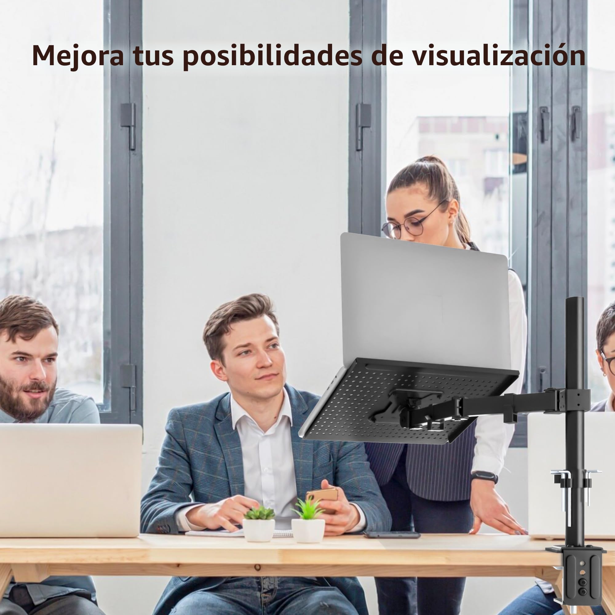 Redbat Soporte de Monitor y Bandeja Ventilad para Portátil de 16 Pulgadas y Pantallas LCD LED de 13 a 32 Pulgadas, hasta 8 kg, Brazo Monitor con Inclinación, Giro y Rotación