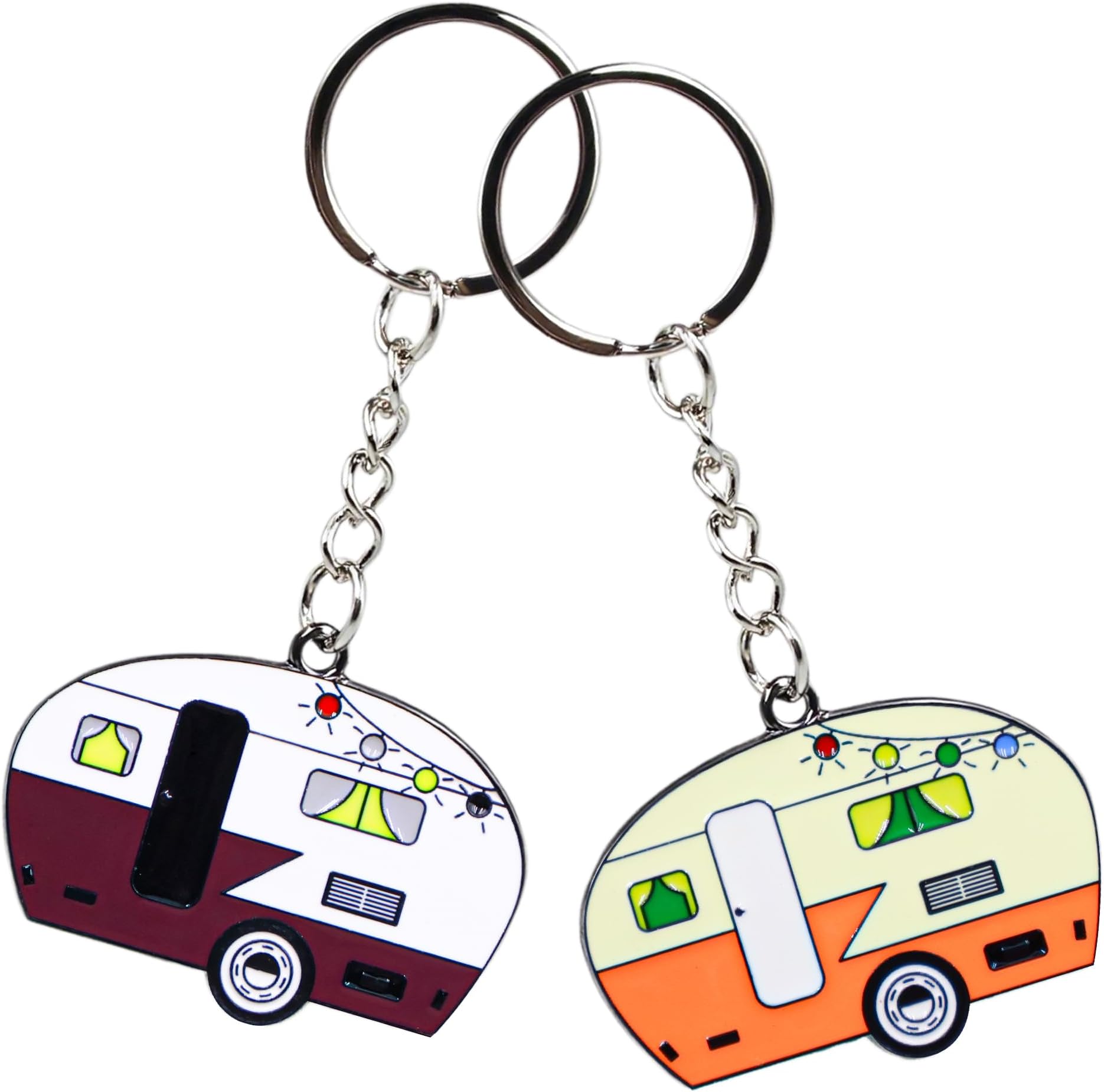 2 Pack Camper Keychain, RV Camper Keyring Couples Camping Accessories RV Car Keychain for Men Women Travel Trailers