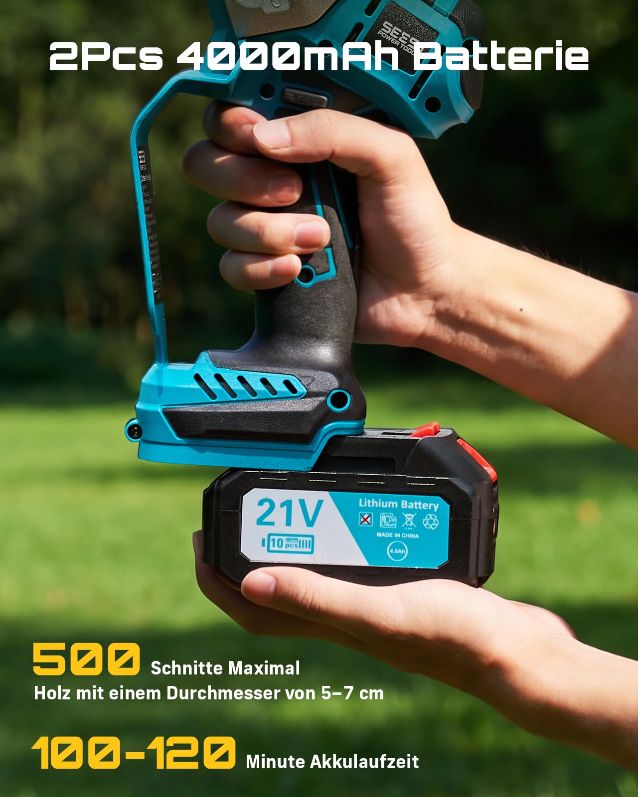 SEESII Mini Kettensäge mit Akku 8000mAh, Akku Handkettensäge 6 Zoll, Bürstenlose Akkusäge mit Automatischem Öler, Kompatible mit Makita Akku 18V, Elektrische Säge für Holz, Ast