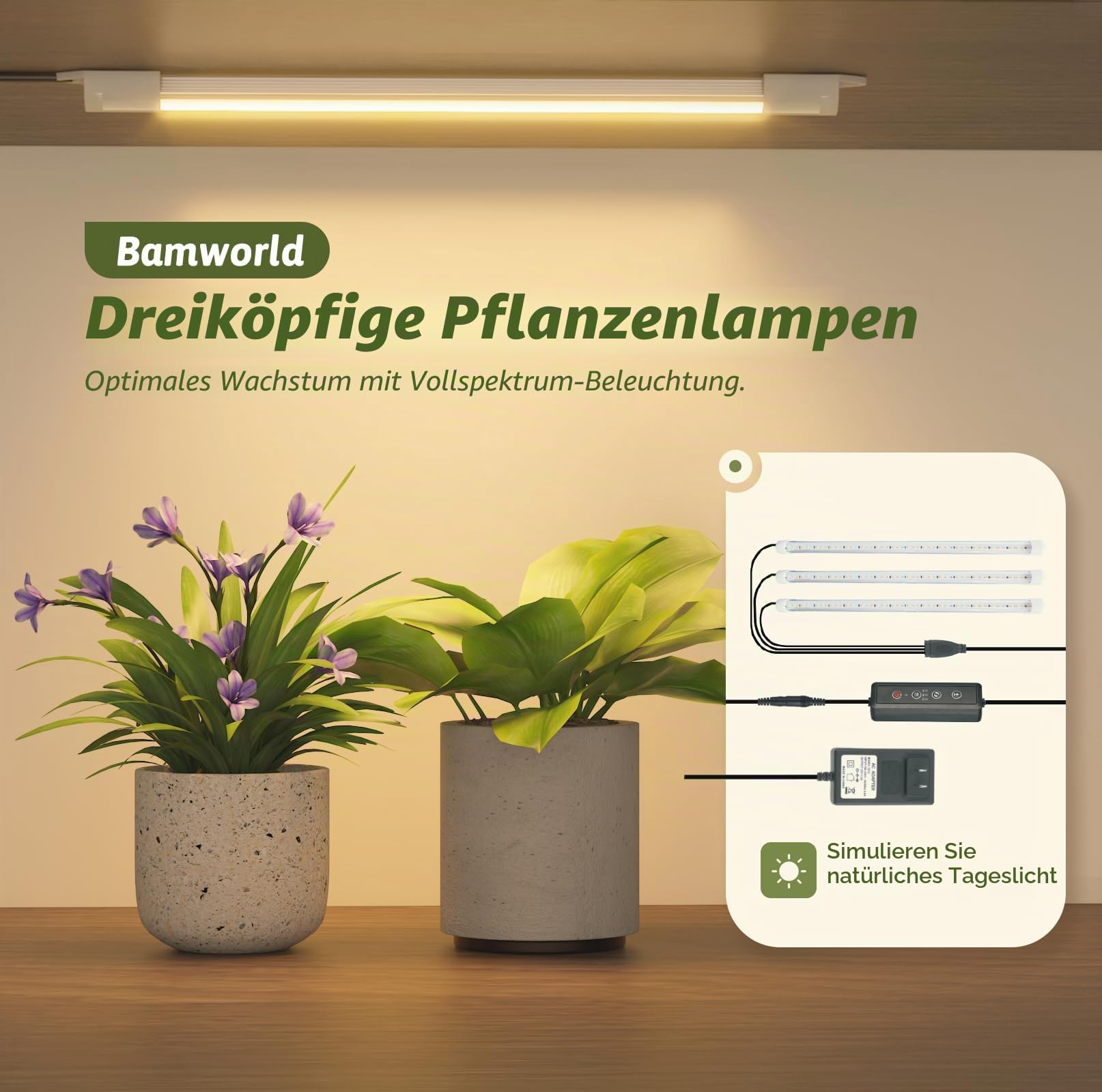 Bamworld Pflanzenständer mit Wachstumslichtern, großes Pflanzenregal für den Innenbereich, Hängepflanzen