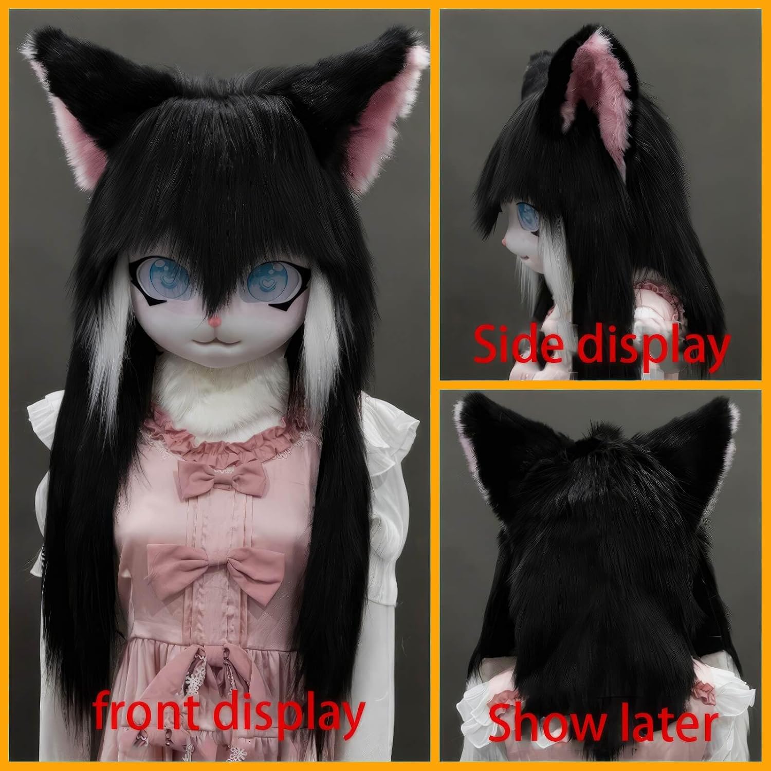 Fursuit Kig Animal Mask,Furry Hood With Tail Plush Gloves,Party Disguise Wearable Animal Hood