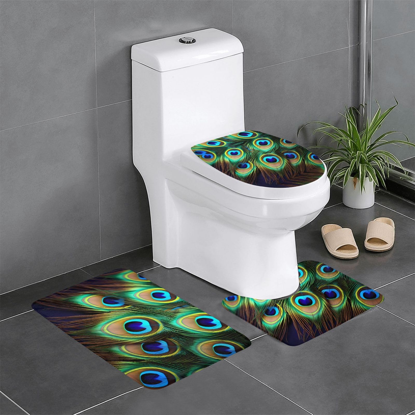 Tapis de salle de bain de qualité supérieure lot de 3 antidérapant motif paon