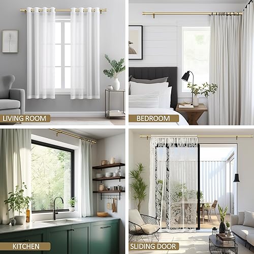 Miniatura 5 de Barras de cortina doradas para ventanas de 72 a 144 pulgadas, modernas barras de cortina resistentes de 1 pulgada con remates simples de tapa de
