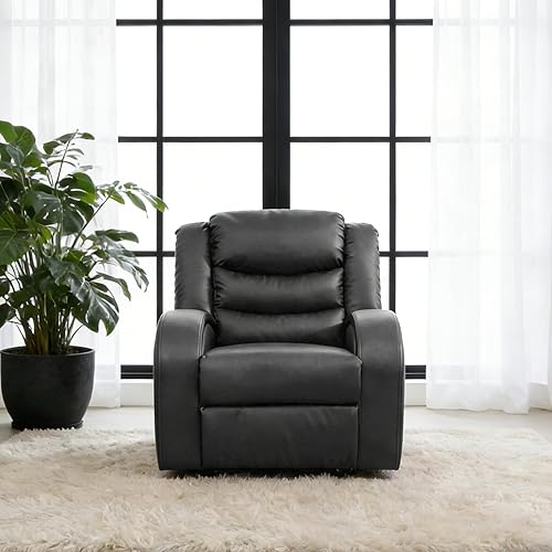 Miniatura 10 de Juego de muebles de 3 piezas para sala de estar, juego de sofá reclinable seccional, sofás reclinables de cuero, movimiento manual, sala de Negro