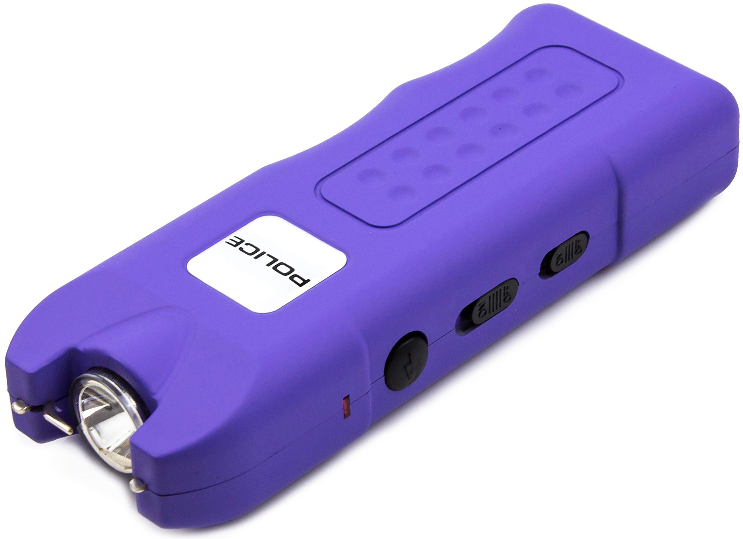 POLICE Stun Gun for Self Defense 628 – High Voltage Mini Rechargeable with LED Flashlight & Siren Alarm – Compact & Heavy Duty – Personal Security for Women & Men – Purple