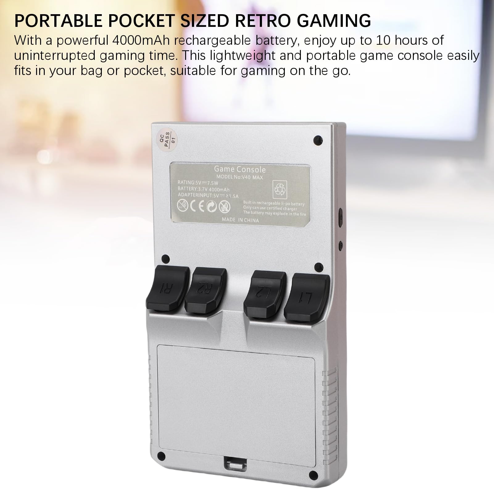 Goshyda Handheld -Spiel, Tragbare Retro -Gaming -Konsole mit RGB -Farben, die in 256 GB Speicherkarte 45 Emulatoren Eingebaut Sind, 4.0 Im HD -Bildschirm Video Player (SILVER)