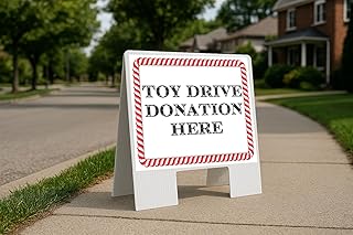 Toy Drive Donation Here Candy Cane Frame Folding Coroplast A-Frame Double Sided 23x23 in. Sign