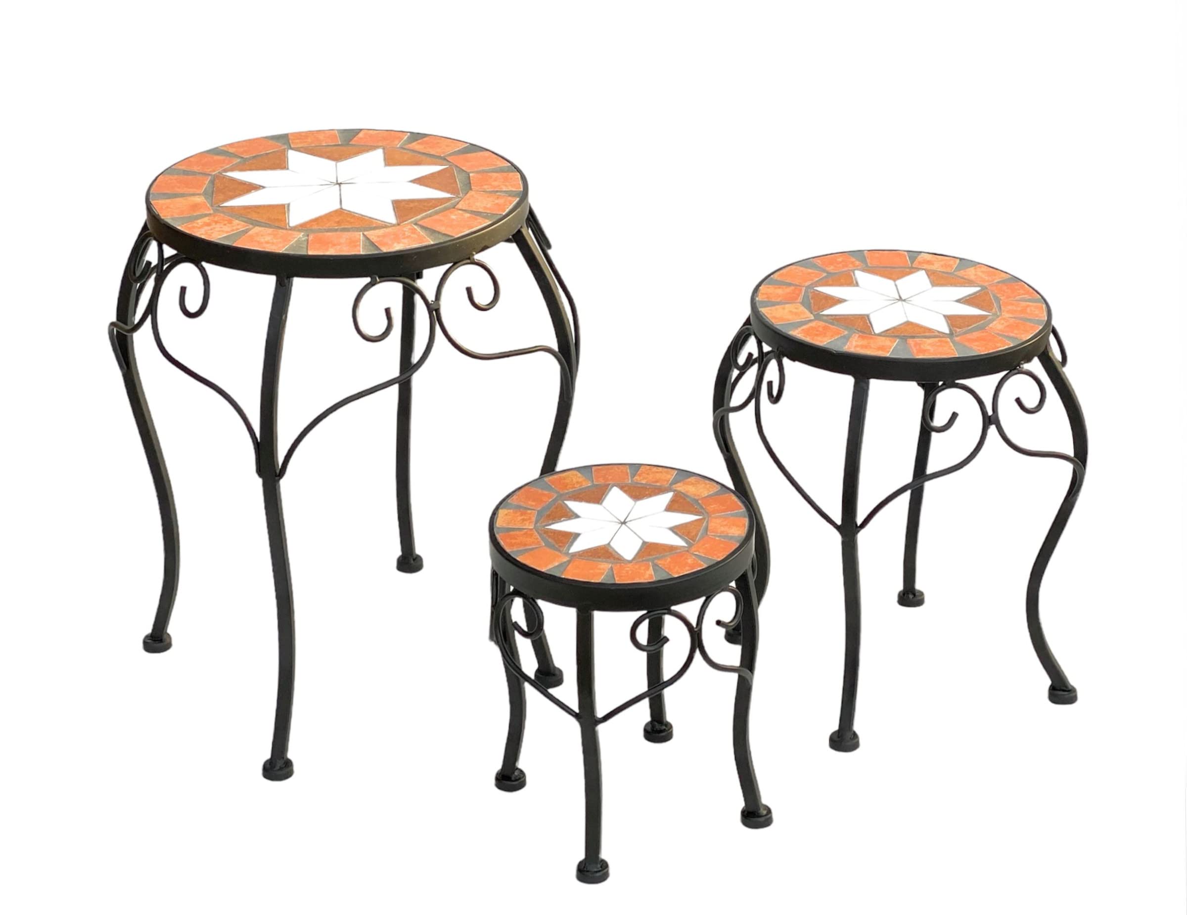 DanDiBo Blumenhocker Mosaik Rund 3er Set 20, 27, 37 cm Blumenständer 12014 Beistelltisch Pflanzenständer Mosaiktisch Klein