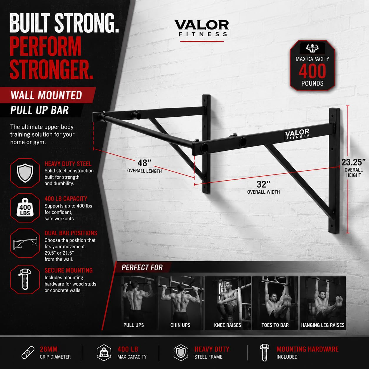 Valor Fitness CHN-3 Straight & CHN-UP Multi Grip Wall Mounted PullupChin Up Bars for Home Gym Exercise and Workout product thumbnail 3