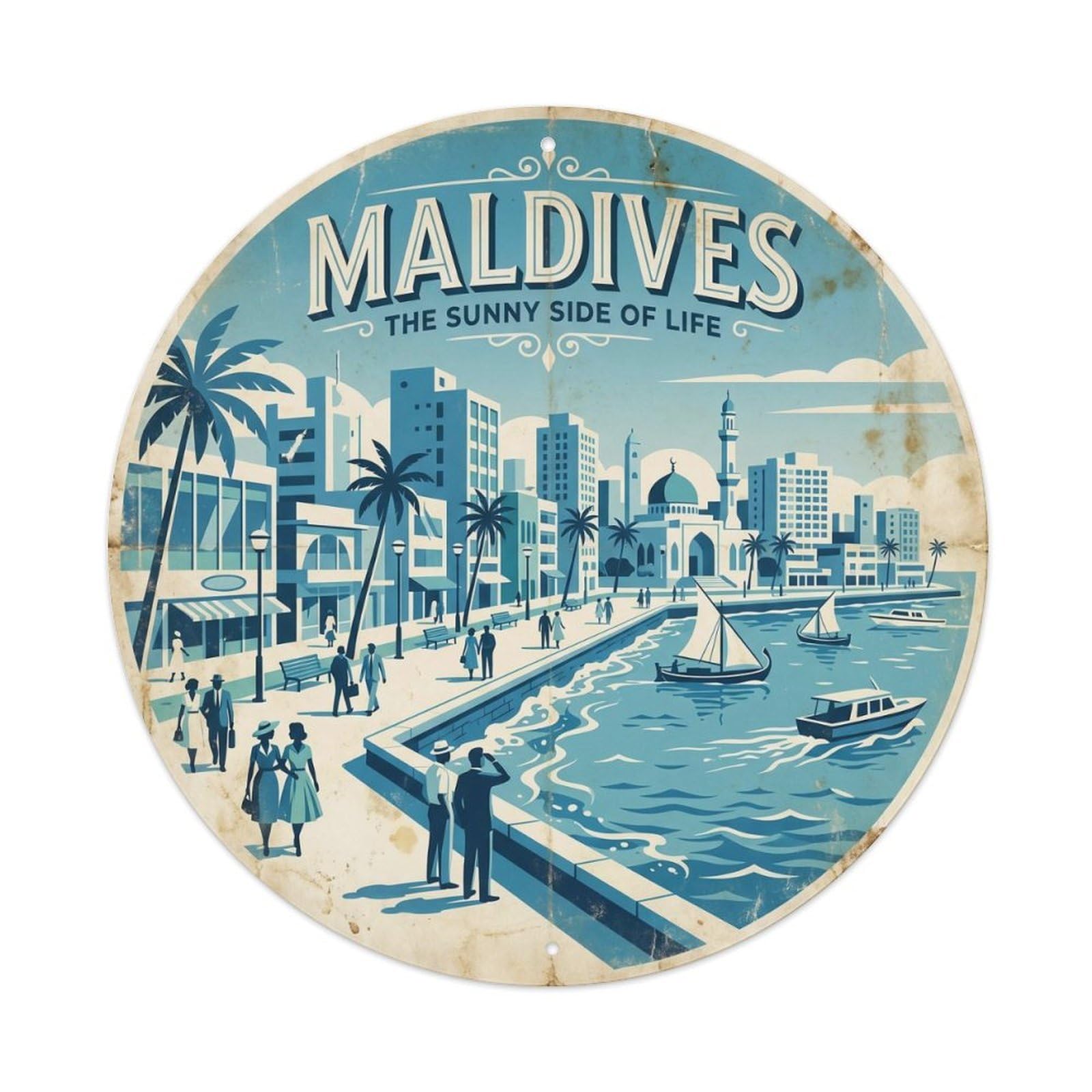 Maldives Male Indian Ocean Retreat Geometric Metal Tin Sign